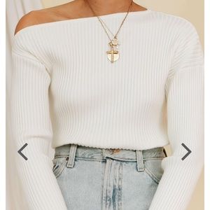 One shoulder cream sweater